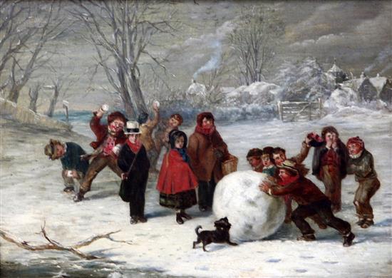 William Hemsley (1819-1893) Children building a giant snowball, 10 x 14in.